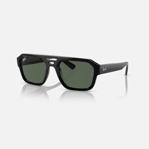 Ray-Ban Corrigan Bio-Based Sunglasses in Polished Black with Dark Green Lenses